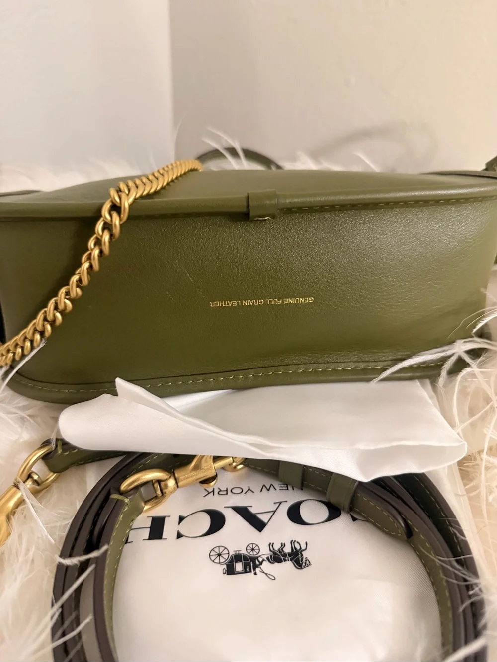Coach Waverly Leather Shoulder Bag Olive Green Gold Hardware